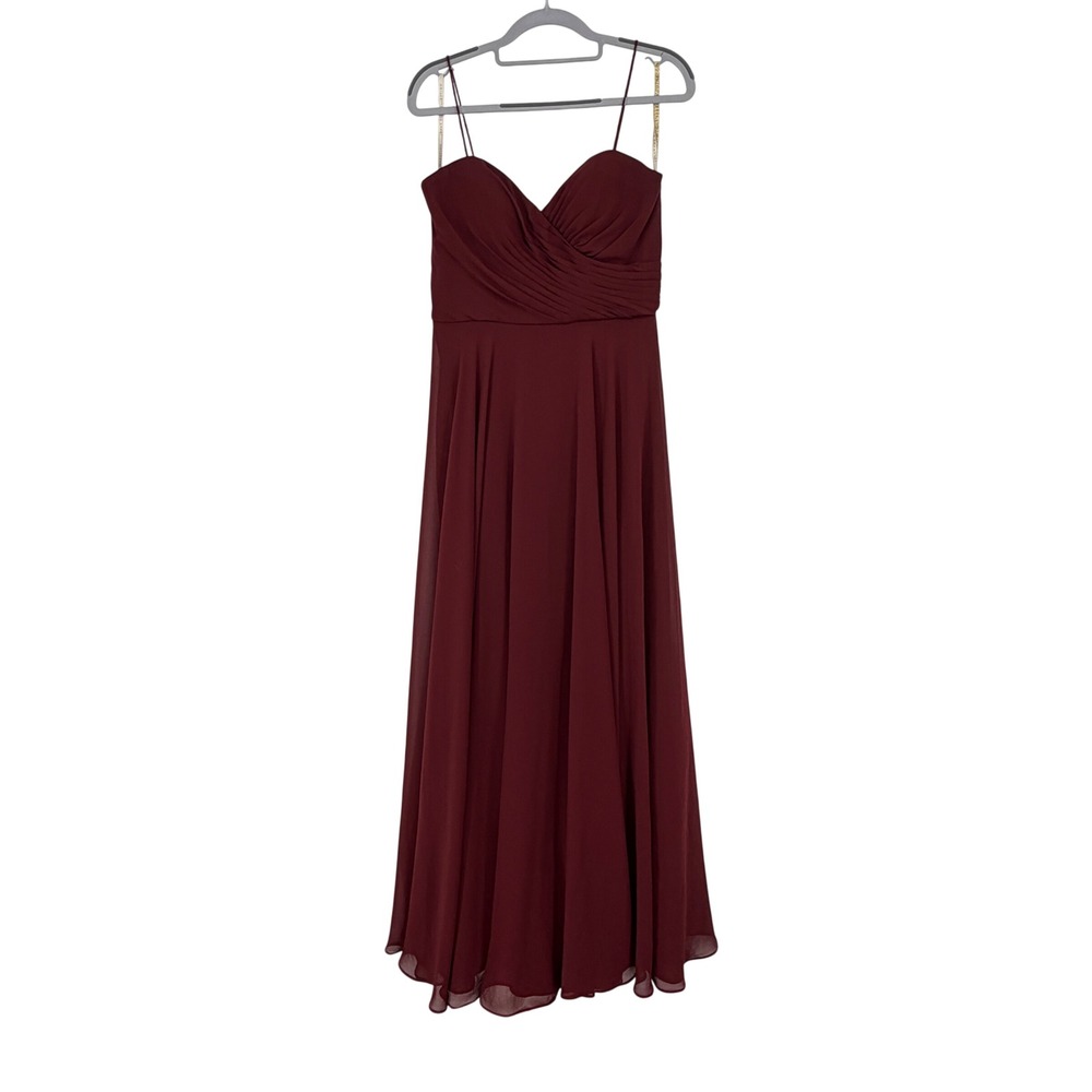 Jenny Yoo Collection Burgundy Chiffon Spaghetti Strap Gown Dress Size 10